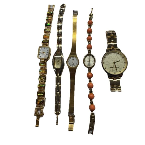 Lot Of 5 Assorted Women’s Wrist Watches Gold Tone Bling All Working main image 6